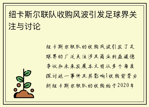 纽卡斯尔联队收购风波引发足球界关注与讨论