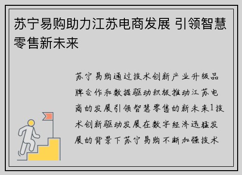 苏宁易购助力江苏电商发展 引领智慧零售新未来